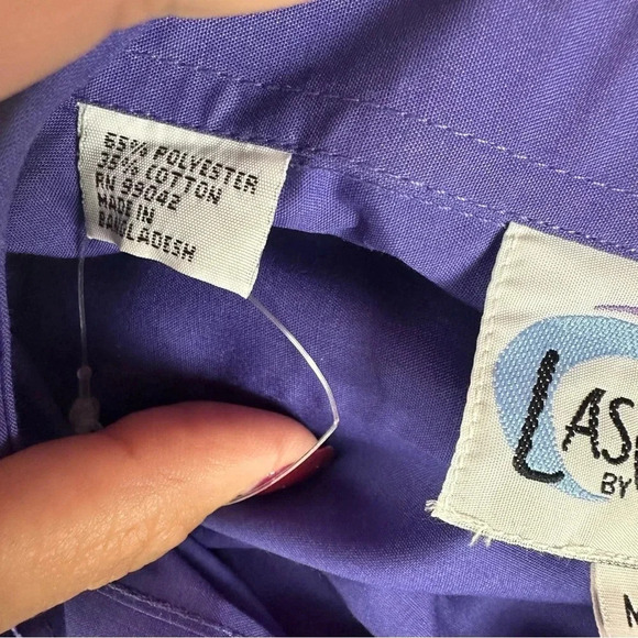 vintage grandma purple Button down shirt with rhinestone cats size medium - Picture 9 of 10